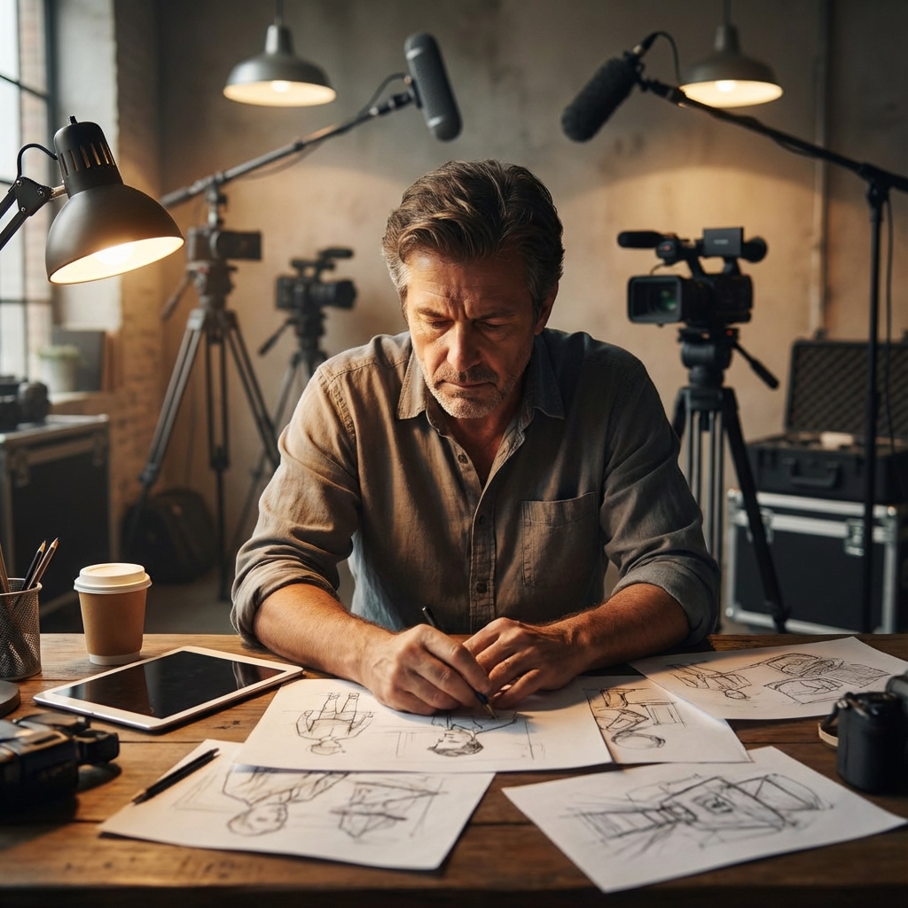 Business team collaborating with storyboards